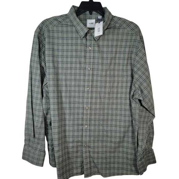 ROWM Shirt 2XB Snap Closure Long Sleeve Plaid Check Collar New NWT Green Big - Picture 2 of 7